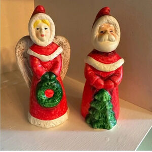 Vintage Ceramic Santa Clause and Christmas Angel Set of Two
Figurines Christmas